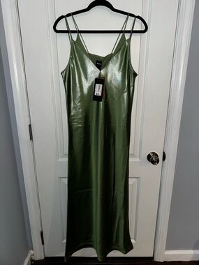 Hugo Boss Olive Green Metallic Slip Dress